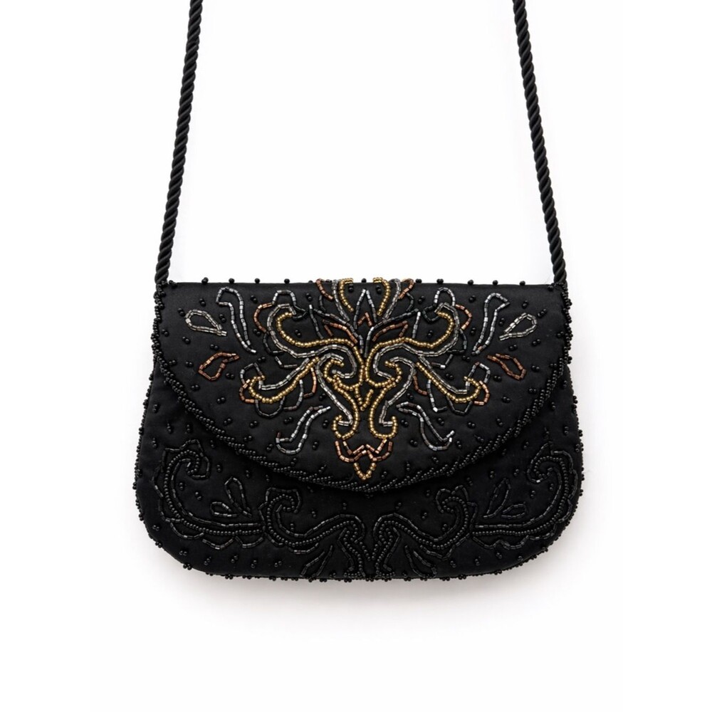 Vintage Unbranded Beaded Crossbody Bag Evening Formal Satin Classic